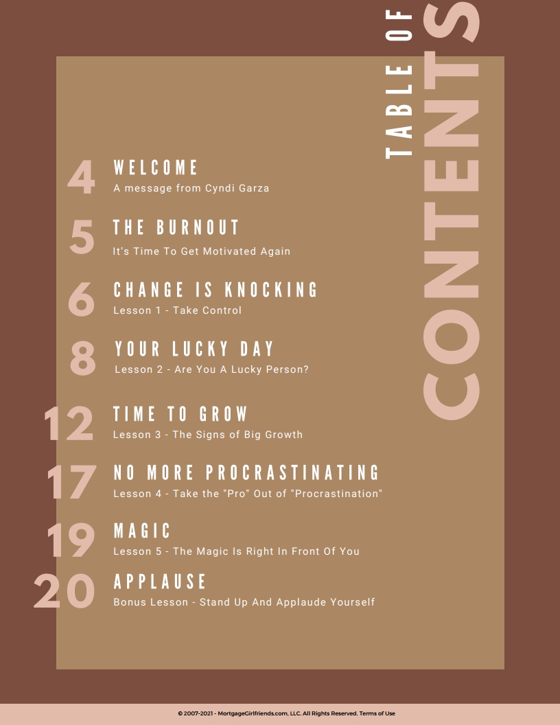 Image of the Workbook's table of contents